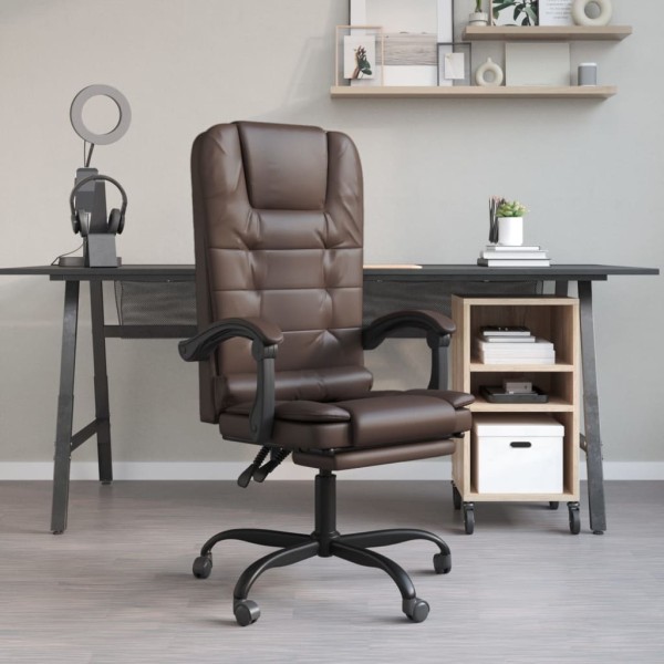 Reclining massage office chair, brown color, artificial leather