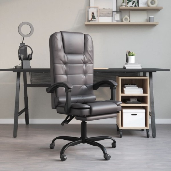 Reclining massage office chair, gray color, artificial leather