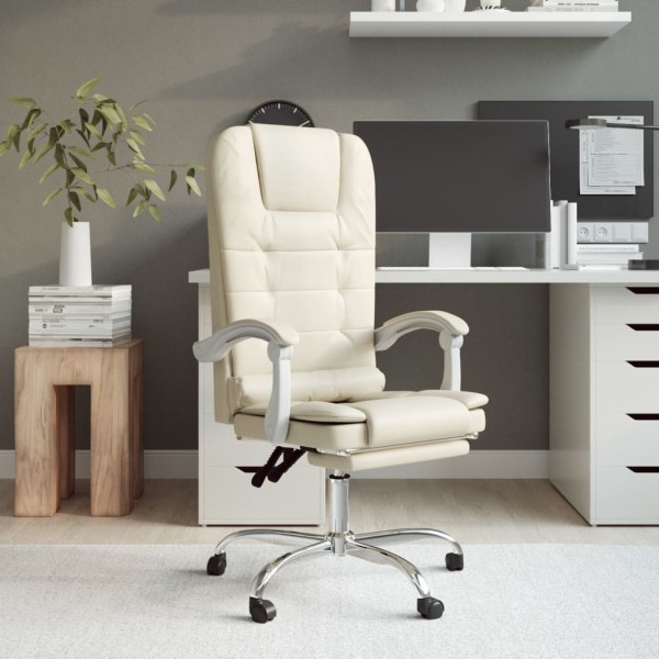 Reclining massage office chair, cream color, artificial leather