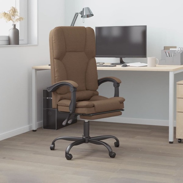 Reclining massage office chair, brown color, fabric