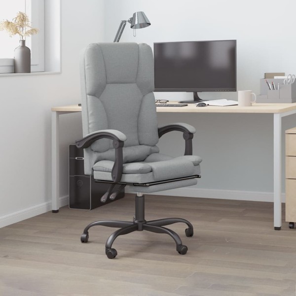 Reclining massage office chair, light gray color, fabric