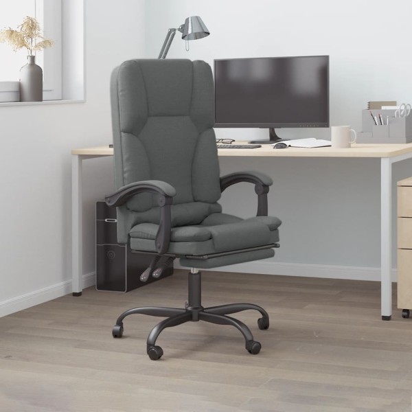 Reclining massage office chair, dark gray, fabric