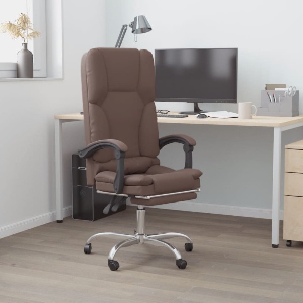 Reclining massage office chair, brown color, artificial leather
