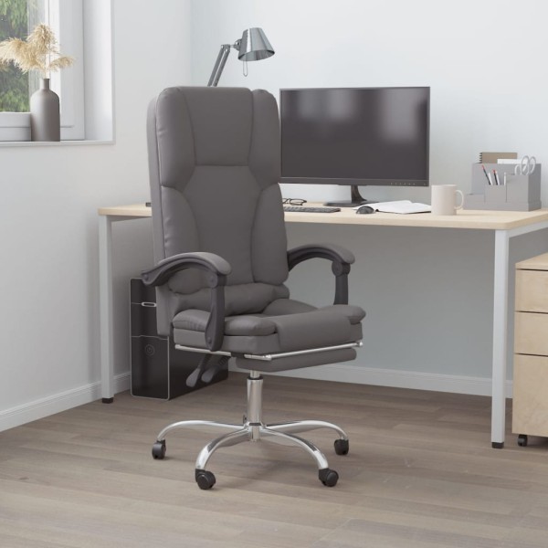 Reclining massage office chair, gray color, artificial leather