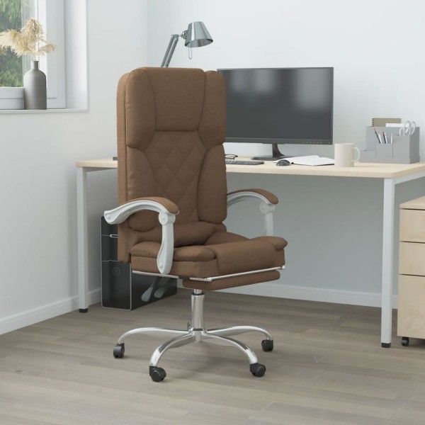 Reclining massage office chair, brown color, fabric