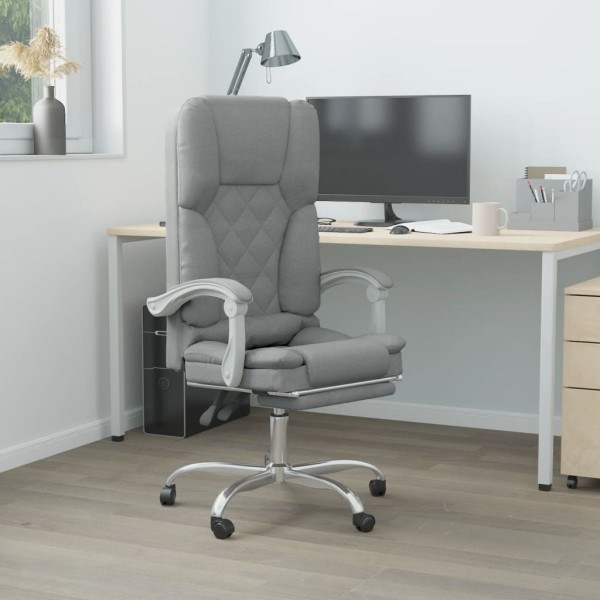 Reclining massage office chair, light gray color, fabric