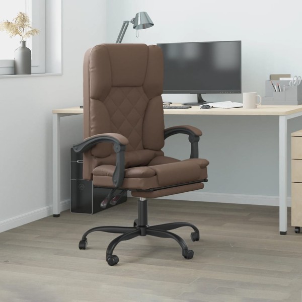 Reclining massage office chair, brown color, artificial leather