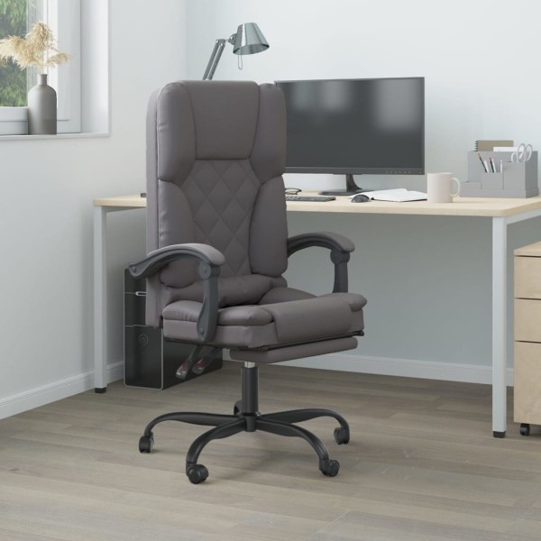 Reclining massage office chair, gray color, artificial leather