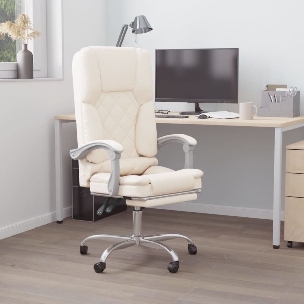 Reclining massage office chair, cream color, artificial leather