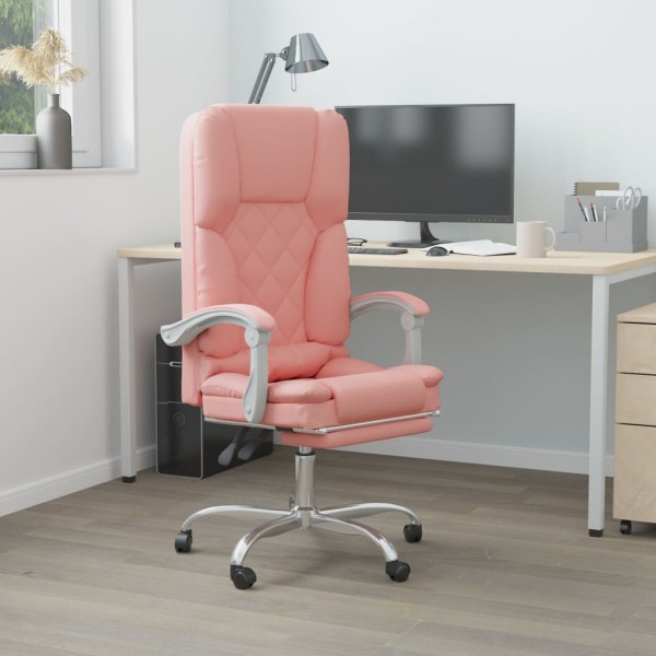Reclining massage office chair, pink color, artificial leather