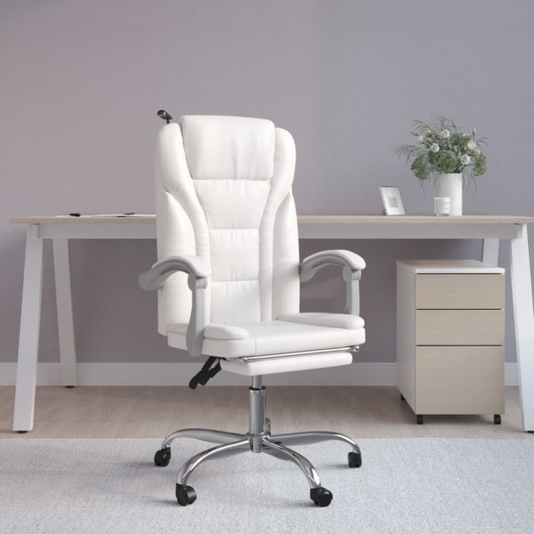 Reclining office chair, white color, artificial leather