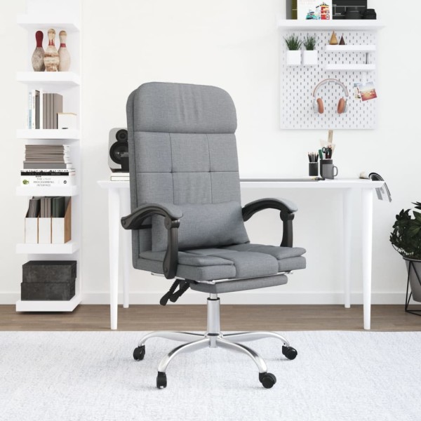 Reclining massage office chair, light gray color, fabric