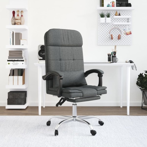 Reclining massage office chair, dark gray, fabric