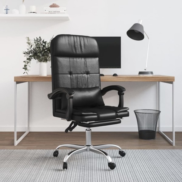 Reclining massage office chair, black color, artificial leather