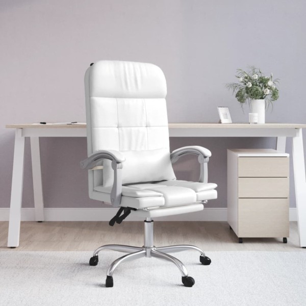 Reclining massage office chair, white color, artificial leather