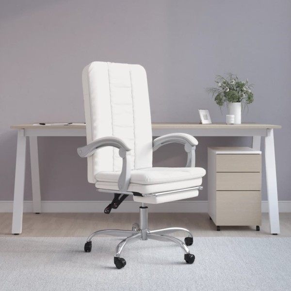 Reclining office chair, white color, artificial leather