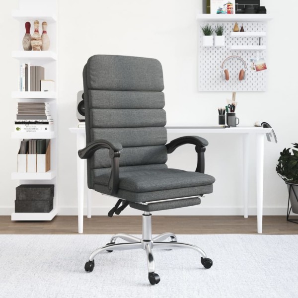 Reclining massage office chair, dark gray, fabric