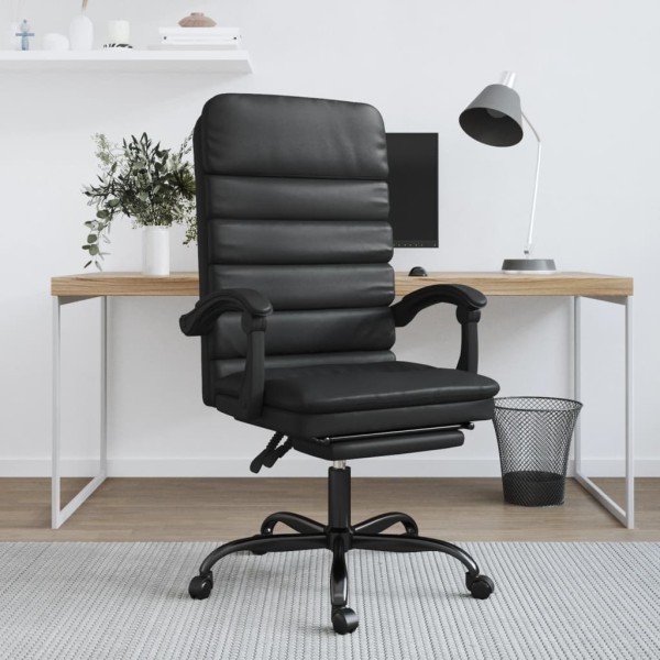 Reclining massage office chair, black color, artificial leather