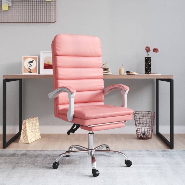 Reclining massage office chair, pink color, artificial leather