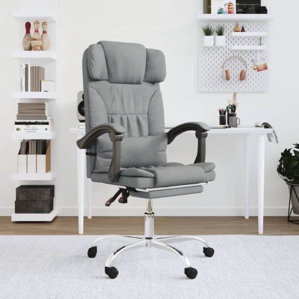 Reclining massage office chair, light gray color, fabric