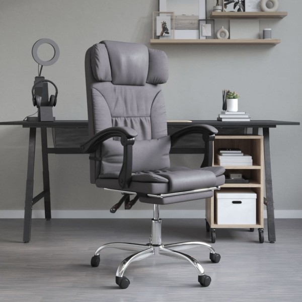 Reclining massage office chair, gray color, artificial leather