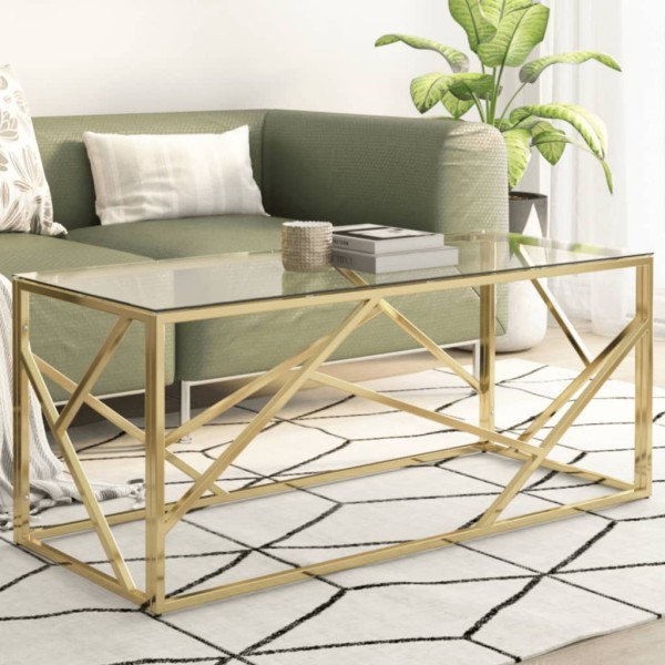 Coffee table, gold, steel and tempered glass