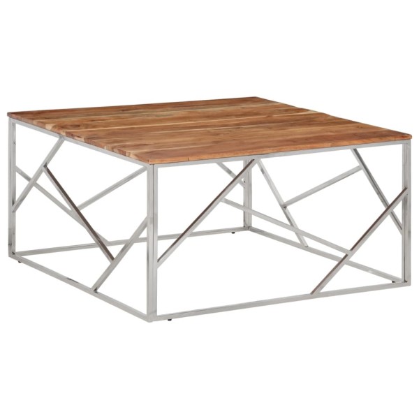 Coffee table, silver, stainless steel and acacia