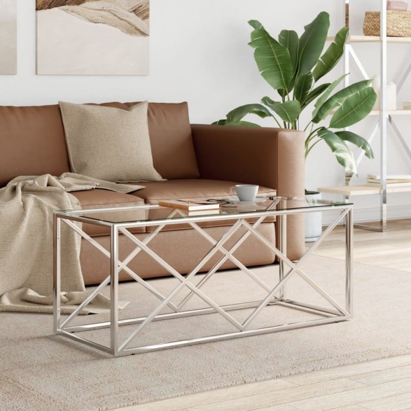 Coffee table, 110x45x45cm, stainless steel and glass