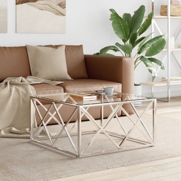 Coffee table, 80x80x40cm, stainless steel and glass