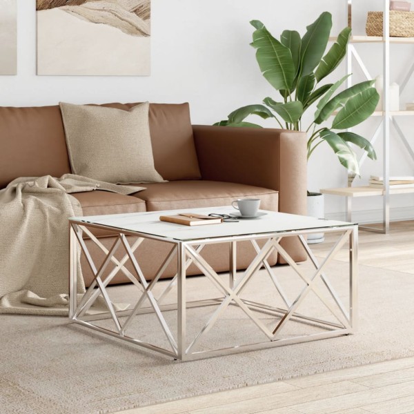 Coffee table, silver, 80x80x40cm, steel and glass