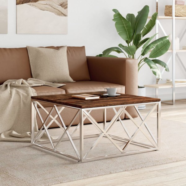 Coffee table, stainless steel and reclaimed wood