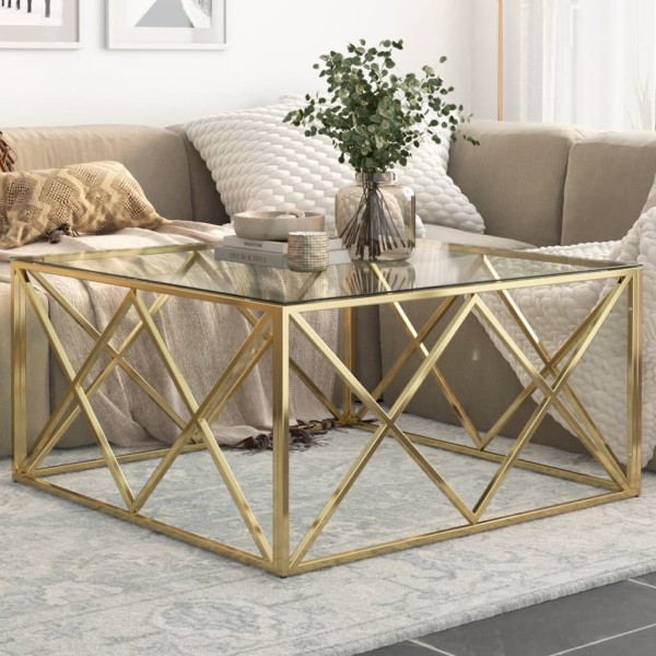 Coffee table, gold, steel and tempered glass