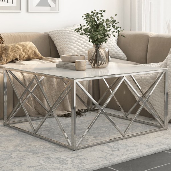 Coffee table, silver, steel and tempered glass