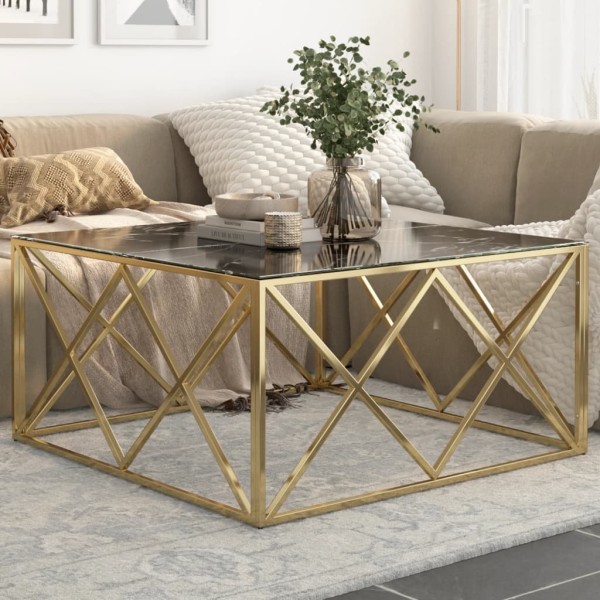 Coffee table, gold, steel and tempered glass