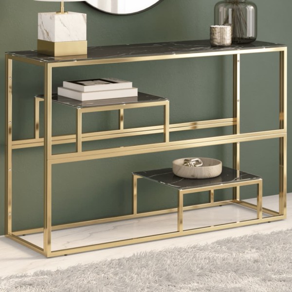 Console table, gold, steel and tempered glass