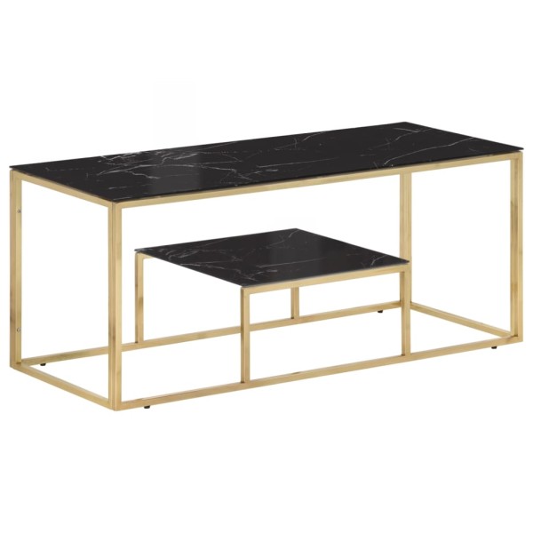 Coffee table, gold, steel and tempered glass