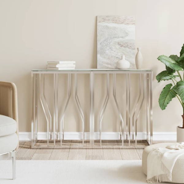 Console table, silver, 110x30x70cm, steel/glass