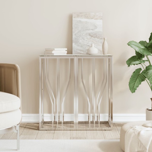 Console table, silver, 70x30x70cm, steel/glass