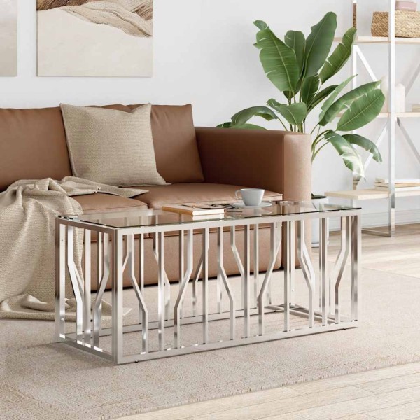 Coffee table, 110x45x45cm, stainless steel and glass