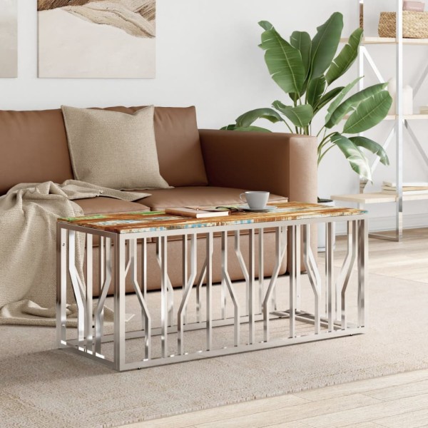 Coffee table, silver, steel and reclaimed wood