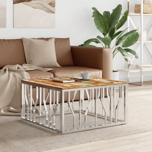 Coffee table, silver, steel and reclaimed wood