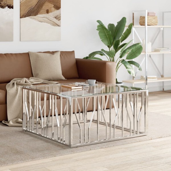 Coffee table, 100x100x50cm, stainless steel and glass