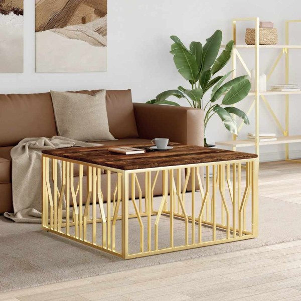 Coffee table, gold, steel and reclaimed wood