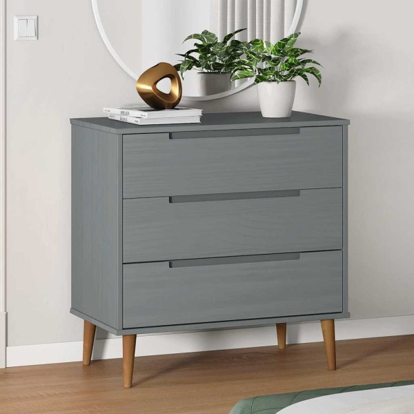 Cabinet with drawers MOLDE, grey, 80x40x80cm, solid pine