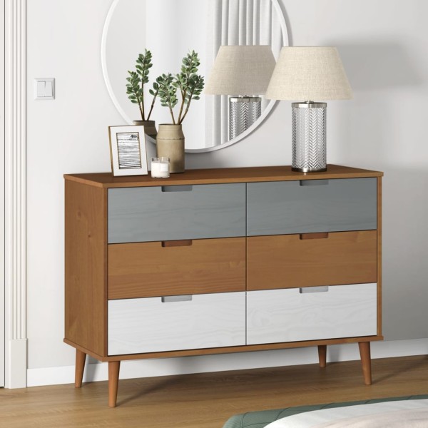 Cabinet with drawers MOLDE, brown, 113x40x80cm, solid pine