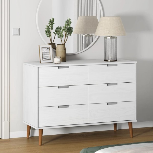 Cabinet with drawers MOLDE, white, 113x40x80cm, solid pine