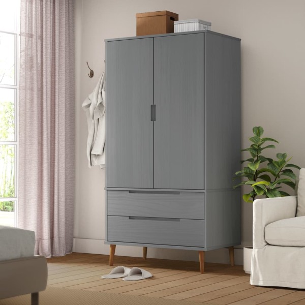 Wardrobe MOLDE, grey, 90x55x175cm, solid pine