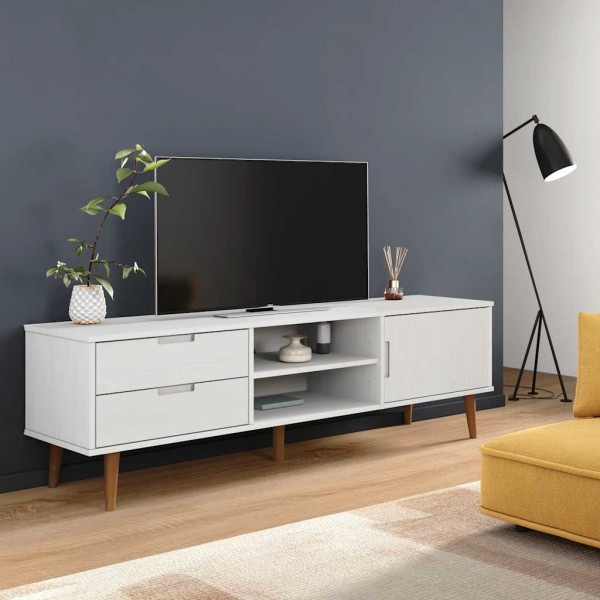 TV cabinet MOLDE, white, 158x40x49cm, pine