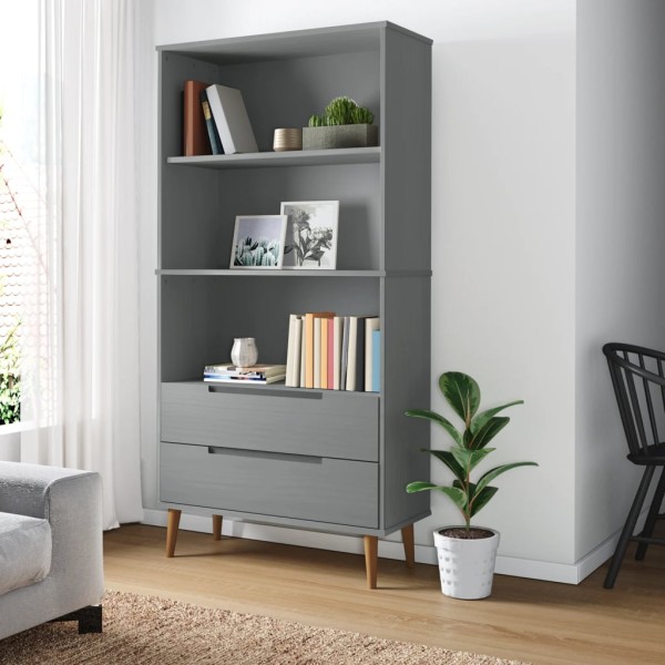 Bookcase MOLDE, grey, 85x35x170.5cm, solid pine