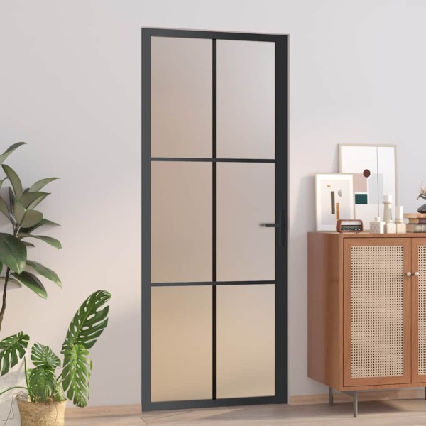 Vidaus durys, juodos, 83x201,5cm, matinis stiklas ir aliuminis